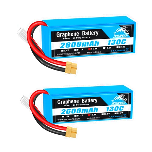 YoWoo Power YOWOO 2 Pack LiPo Battery 14.8V 2600mAh 130C 4S Graphene Battery with XT60 Plug for RC Evader BX Car Truck Truggy RC Airplane Helicopter Quadcopter UAV Drone FPV Racing Vehicle Boat