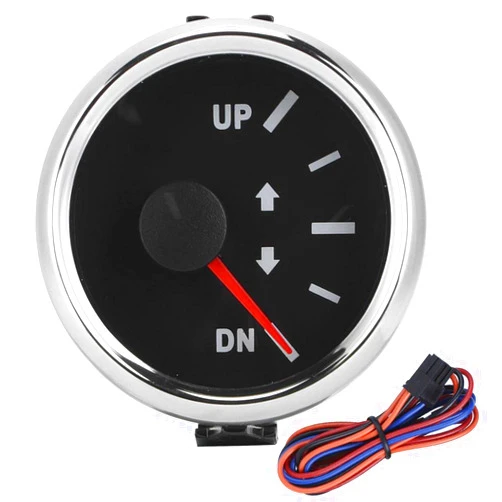 Aramox 52mm/2inch UP-DN Boat Trim Gauge 0-190ohm Trim Tilt Indicator Red Backlight Boat Trim Gauge Trim Tilt Indicator(Black Dial Silver Frame)