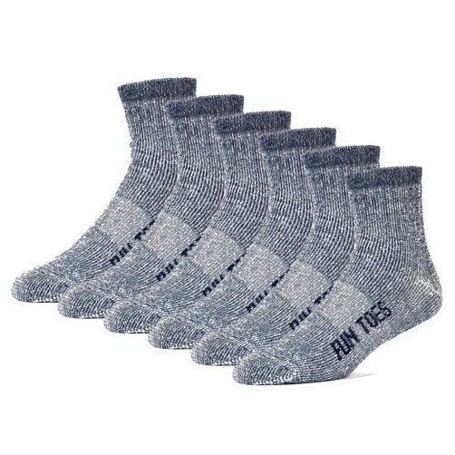 FUN TOES Merino Wool Ankle Hiking Socks For Men and Women - Arch Support and Cushioning - 6 Pairs