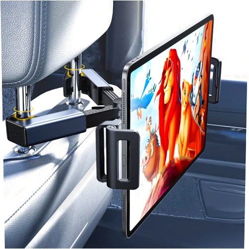 LISEN Tablet iPad Holder for Car Mount Headrest Must Have, iPad Car Holder Back Seat Travel Accessories Long Road Trip Essentials for Kids Black