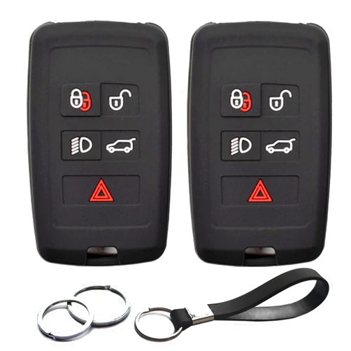 INFIPAR 2pcs Compatible with Land Rover Range Rover Evoque Sport Velar Defender 110 130 90 Discovery Sport Jaguar E-Pace F-Pace F-Type I-Pace XE XF XJ Key Fob Cover Case Key Chain Protector Holder