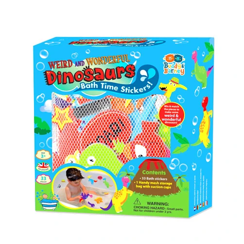BUDDY & BARNEY Weird & Wonderful Dinosaurs Bath Stickers, Dinosaur Foam Stickers Bath Toy for Children 3+, Pack of 33 Reusable Dino Stickers, Bathtub, Tub, Shower, Boys, Girls, Kids