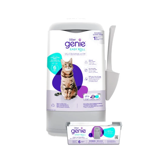 Litter Genie Easy Roll Pail | Cat Litter Box Waste Disposal System for Odor Control | Includes 1 Continuous Refill Bag