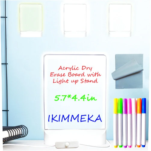 IKIMMEKA Acrylic Dry Erase Board with 3 Colors LED Light, Glow Memo LED Letter Message Board with 7 Markers Decorative LED Light for Bedroom Living Room