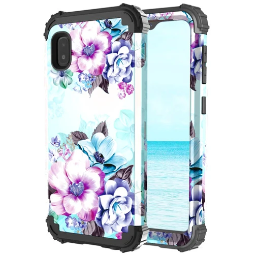 Casetego Compatible with Galaxy A10E Case,Not for Galaxy A10 or A10S,Floral Three Layer Heavy Duty Sturdy Shockproof Full Body Protective Cover Case for Samsung Galaxy A10E,Blue Flower