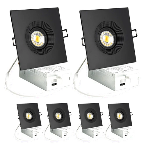 Wembanma 4 Inch Square LED Recessed Lighting ,8W Black Sloped Ceiling Recessed Light Fixture,360° Eyeball Wafer Light for Directional Lighting,5CCT Gimbal Downlight Indoor Spot Light,4 Inch 6 Pack Black