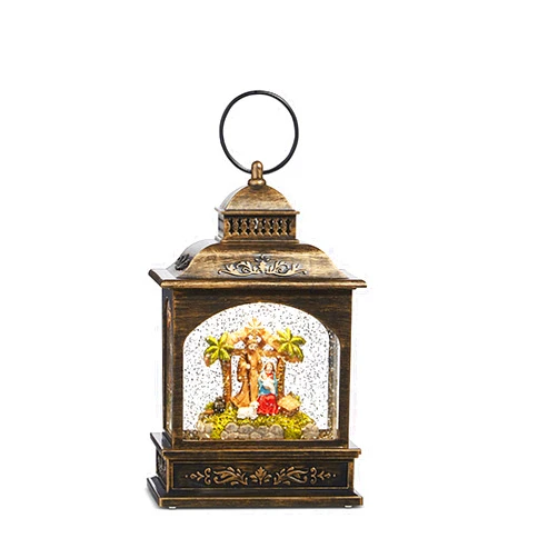 RAZ Imports Holy Family Musical Lighted Water Lantern, 8-inch Height, Christmas Decor, Holiday Season, Table and Shelve Accent