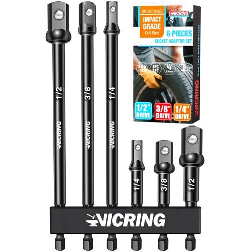 VICRING Impact Socket Adapter Set - 1/4, 3/8, 1/2 Drive Socket Adapter for Drill & Impact Wrench (6 Pcs, 3