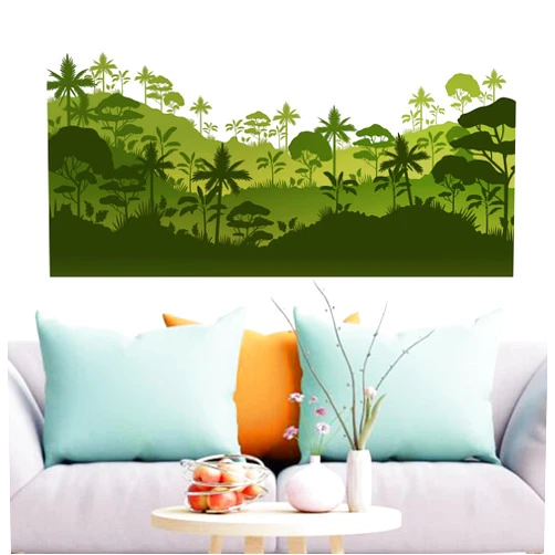 ACQTULOU Tropical Forest Tree Wall Decals, Mountain Landscape Wall Stickers, Removable Vinyl Wilderness Wall Décor Art Mural for Living Room Bedroom Bathroom