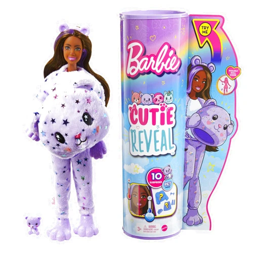 Barbie Cutie Reveal Doll, Fantasy Series Teddy Bear Plush Costume, 10 Surprises Including Mini Pet & Color Change