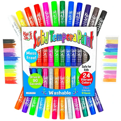 The Pencil Grip Kwik Stix Solid Tempera Paint Sticks, 24 Colors, Washable Paint Sticks for Kids, Non-Toxic, Quick Drying, Allergen Free, Paint Sticks in Classic, Metallic & Neon Colors, Paint for Kids and Toddlers