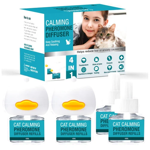 LIWENQI Cat Calming Diffuser 4 in 1 Multicat Calming Pheromones Diffusers Relief Stress Anxiety Fighting Scratching 60 Days Calm Relaxing Pheromone for Cats kit 48ml Refill Fits All Common Diffuser Plug In