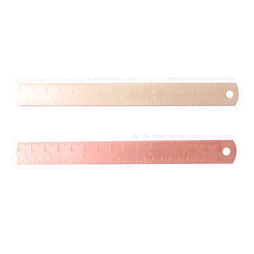 Teensery 2 Pcs Thickness Vintage Copper Brass Dual Inches and Metric Engraved Scale Rulers Bookmark, 6 inch
