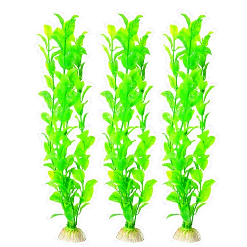 SunGrow Plastic Aquarium Plant Set, Vibrant Green Leaves with Resin Base, 3 Pieces per Pack