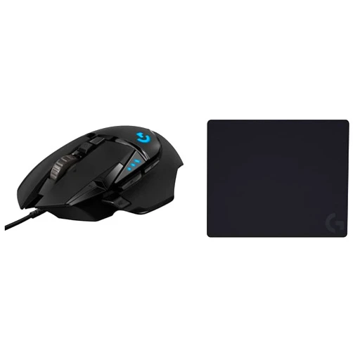 Logitech G502 HERO High Performance Gaming Mouse with HERO 25K Sensor, RGB, 11 Programmable Buttons, Adjustable Weights, Onboard Memory, Tilt Wheel, and G240 Cloth Gaming Mouse Pad Bundle, Black
