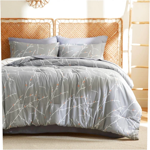 Bedsure Grey King Comforter Set - 7 Pieces Floral Bedding Sets King Bed in a Bag with Reversible Botanical Tree Branch Comforter, Sheets, Pillowcases & Shams