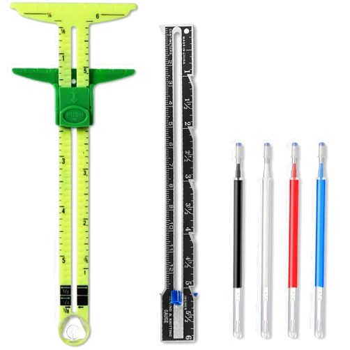 KISEER 2 Pieces Sewing Gauge Ruler 5-in-1 Sliding Sewing Measuring Ruler Fabric Quilting Tool with 4 Pcs Marker Pen for Knitting Crafting Sewing Beginner Supplies