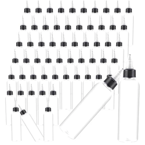 Irenare 100 Pcs 4 oz Plastic Squeeze Bottles Bulk Boston Dispensing Empty Hair Oil Bottles with 20/410 Twist Top Cap for Essential Oils, Hair Applicator, Liquids, Condiment Dispenser