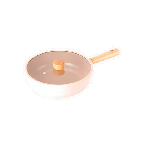 Neoflam FIKA Kitchen 10-Inch Nonstick Stir Frying Chef Wok with Glass Lid, Healthy Cooking Non Stick Ceramic Coating Skillet with Wood Handle, Induction Compatible Multi Pan, Made in Korea (26cm)
