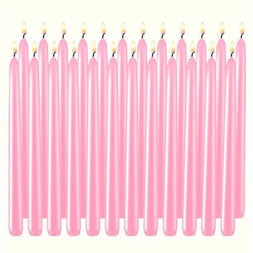 Soyyla Pink Taper Candles, Set of 24 Unscented and Smokeless 10 Inch Taper Candles Long Burning, Paraffin Wax with Cotton Wicks for Burning Approxinately 7-8 Hours Time