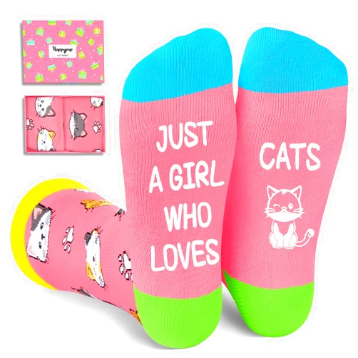 HAPPYPOP Cat Gifts Ideas for Girls - Novelty Cute Cat Socks for Women Teen Girls, Funny Cat Stocking for Cat Lovers