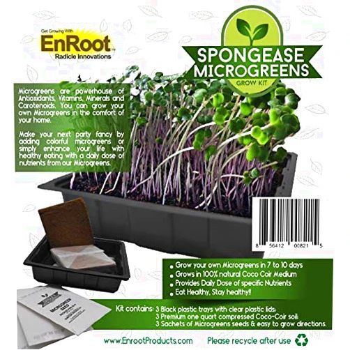 SPONGEASE Microgreens Grow Kit - 3 Trays, 3 Seed Packs and 3 Quarts Coco Coir Soil