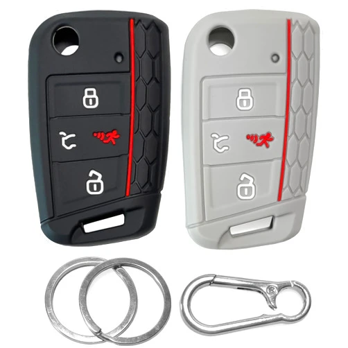 Click&Fit 2-pcs Silicone Key Fob Covers for VW Golf 7, Tiguan, Polo, Jetta, Passat, Atlas & Skoda Octavia, Superb, Kodiaq Cars Remote Key Protectors by Click&Fit Accessories – Black&Grey