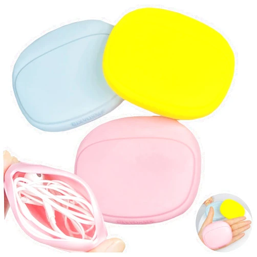 CIXVOEMK Silicone Headphone Organizer - Data Cable Storage Case - Mini Key Box - Portable Wired Headset Storage Bag (Yellow-Pink-Blue-3PCS)
