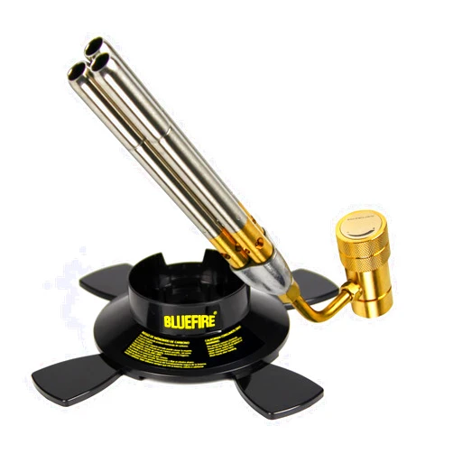 MR. TORCH BLUEFIRE MRAS-8103 Double Flame Jet Turbo Torch Head High Output 17060 BTU+Dual-Use Camping & Brazing Fuel Gas Cylinder Stand Star Shape Bottle Base Propane MAPP MAP PRO Canister Stabilizer