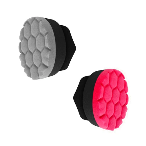 Suvnie 2 PCS Tire Hex Logic Dressing Applicator, Round Shape Car Polishing Foam Applicator Pad, Reusable Auto Wheel Tire Shine Detailing Sponge for Waxing, Buffing, Coating (Black+Red, Small Embossed)