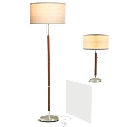 Brightech Carter - Floor and Table Lamp Set of 2 - Living Room & Bedroom Lights Match Mid Century & Modern Decor - Wood & Stainless Steel Finish - Drum Shade Lamp - Bulbs Included