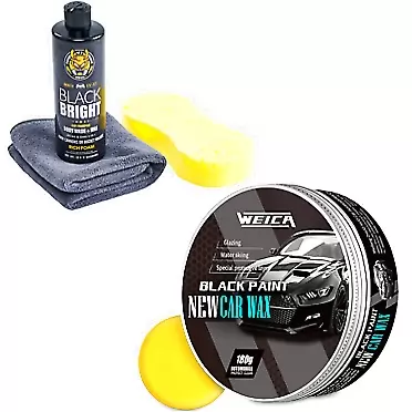 WEICA Car Wax Black Solid for Black Cars, Carnauba Car Wax Kit Cleaner, Ceramic Wash & Wax Car Soap for Black Car Clean & Shine in One Step,Rich Foaming Car Shampoo