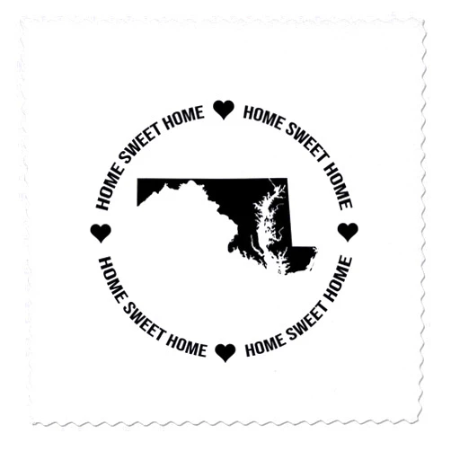3dRose 16x16 inch Quilt Square - Maryland Inside a Circle of Home Sweet Home and Hearts on White. Stamp City - Typography