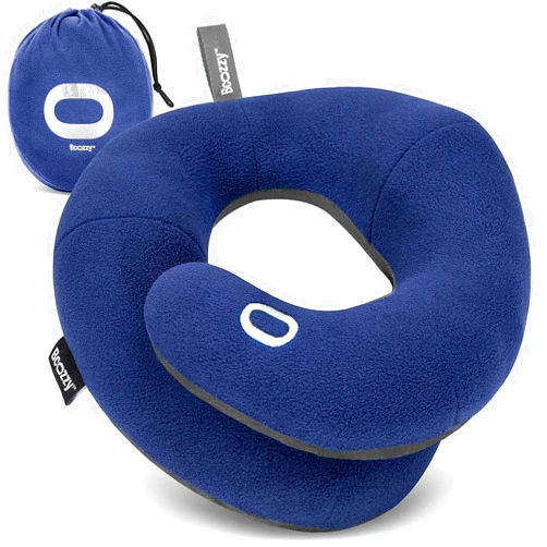 BCOZZY Neck Pillow for Travel Provides Double Support to The Head, Neck, and Chin in Any Sleeping Position on Flights, Car, and at Home, Comfortable Airplane Travel Pillow, Large, Navy