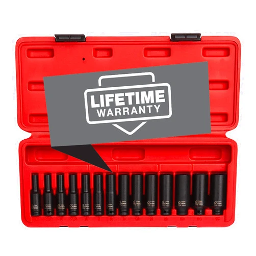 SUNEX TOOLS 1831, 1/4 Inch Drive Deep Magnetic Impact Socket Set, 14-Piece, Metric, 4mm - 15mm, Cr-Mo Alloy Steel, Heavy Duty Storage Case, Meets ANSI Standards