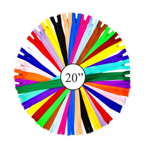 KGS Invisible Zippers for Sewing | Hidden Zippers for Dresses, Skirts, Pillows or Sewing Craft | 20 Assorted Colors | 40 pcs/Pack (20 Inch)