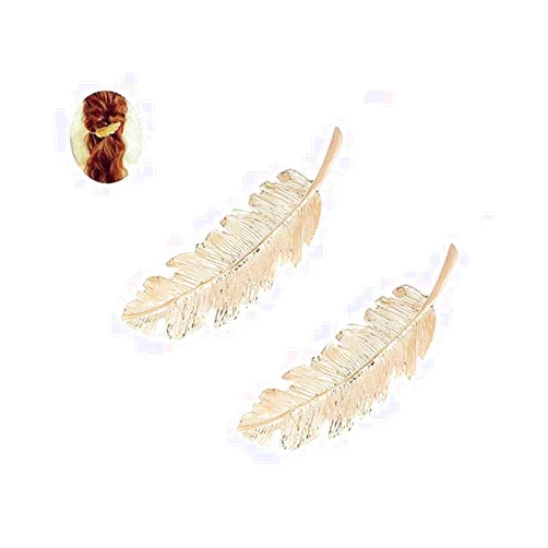 YSSZAM 2Pcs Gold Vintage Alloy Feather Leaf Hair Clips Barrettes Hairpin Luxury Hair Comb Clips Women Hair Jewelry Hair Clips