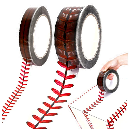 JarThenaAMCS 220 Yards Baseball Stitches Design Packaging Tape 1.0/1.9inch Red Decorative Baseball Stitching Packing Tape Adhesive Craft Wrapping Tape for Small Business Home Decor(2 Rolls)