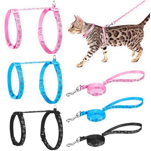 Auidy_6TXD 3 Pack Cat Harness and Leash Reflective Cat Harness Escape Proof for Walking Adjustable Kitten Harness for Small Medium Cats