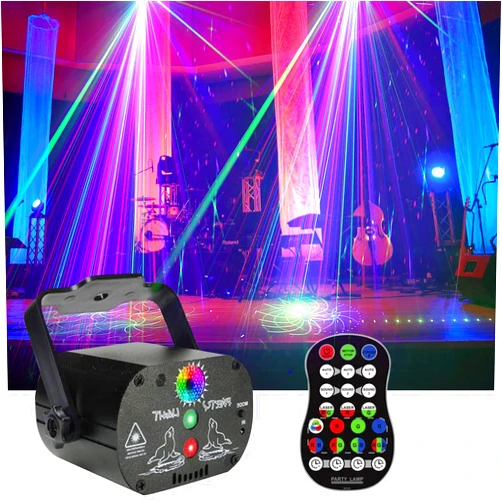 AMKI Party Light DJ Disco Lights Projector Stage Projection Effect Laser Light Mini Flash Strobe Light RGB Color by Sound Activated Remote Control for Stage Lighting Christmas Parties