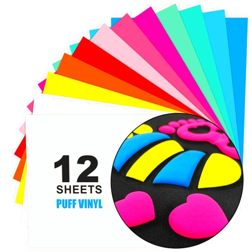 Yiwloer Puff Vinyl Heat Transfer, 12Pcs 12”X10” 3D Puff Heat Transfer Vinyl Sheets, for Heat Press T Shirts DIY Outfits, HTV Puff Vinyl in Light Colours Multi-Colour Mix, Bohemian Design Preferences