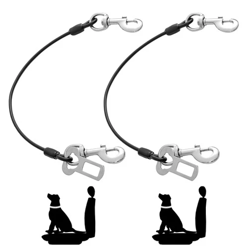 Mi Metty Dog Seat Belt Harness for Car,2pcs Dog Seatbelt of Coated Wire Leash Safety Restraint,No Chew Tether Cable Vehicle Dog Accessories,Double Clips & Latch (2 Pack Black, 16 inch/40 CM)