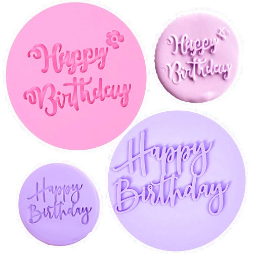 Crethinkaty 2 Pieces Happy Birthday Fondant Embosser 3D Design Cookie Stamp for Baking Cookies,Decorating Cake/Sugar Paste/Cupcake