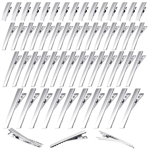 Elcoho 200 Pieces Metal Hair Clips Single Prong Curl Clips Silver Alligator Section Clips with Teeth Hairbow Accessory for Women Girls