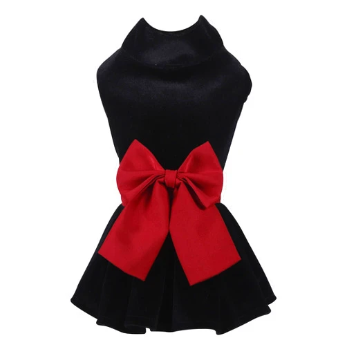 MAMORE Pet Dresses for Small Dogs Cats Girl, Cute Princess Bowknot Dress Puppy Shirt All Weather Skirt Clothes Cat Apparel for Birthday Wedding Party Holiday (Medium, Velvet Black)