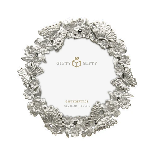 GIFTY GIFTY Circular Silver Dancing Butterfly Photo Frame / 4x4 In | For Vertical Display on Tabletops | Perfect for Home Decor, Wedding, Vacation, Graduation, Or Any Milestone Photos (Silver)
