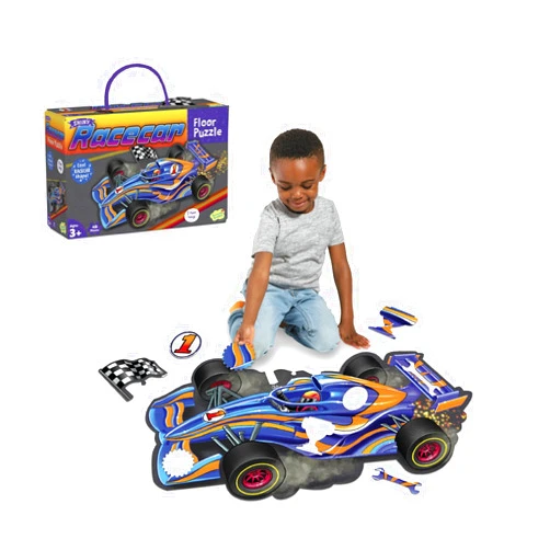 Peaceable Kingdom Giant Floor Puzzles with Uniquely Fun Shaped Pieces for Kids Ages 3+ Gifts for Boys and Girls - Racecar
