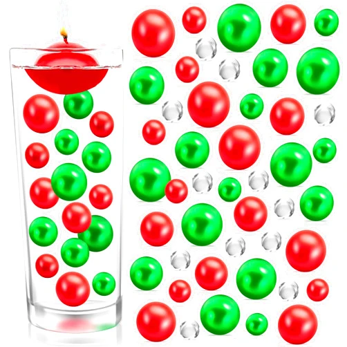 BYMORE 10000+ DIY Floating Vase Filler Kit Christmas Vase Fillers Including 10000PCS Water Gel Beads 120PCS Red Green Pearl for Xmas Home Table Decor