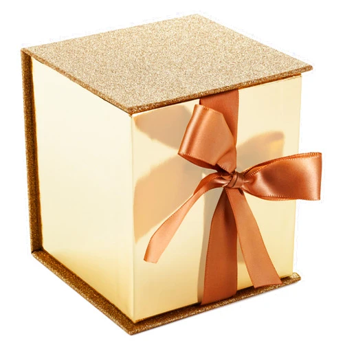 Hallmark Small Gift Box with Bow and Shredded Paper Fill (Gold Signature 4 inch Gift Box with Glitter) for Weddings, Graduations, Bridal Showers, Anniversaries, All Occasion