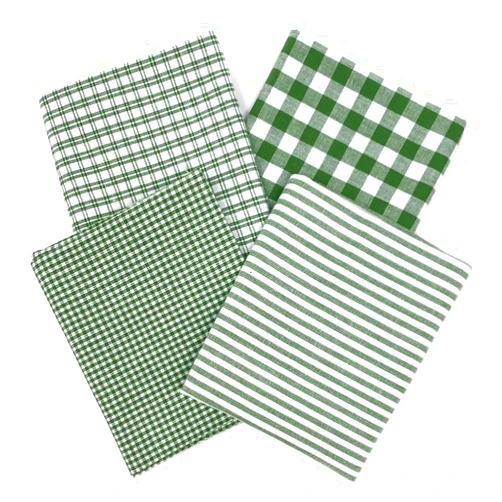 JCS Set of 4 Fat Quarters, Perfect Green Christmas Assorted Plaid Gingham Homespun Cotton Fabric Bundle by JCS